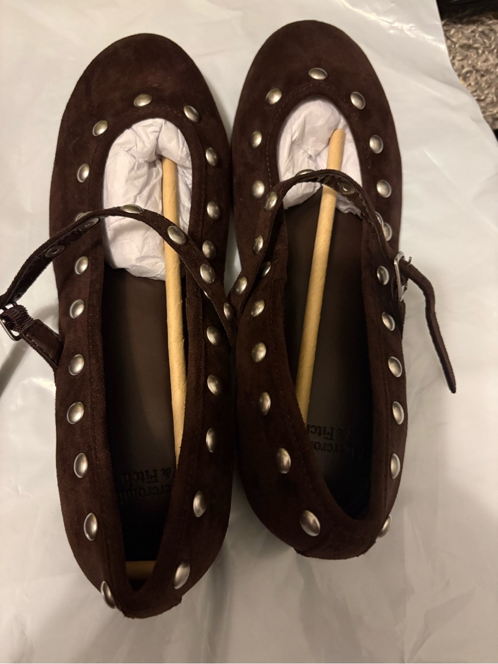 Abercrombie & Fitch Dark Brown Studded Mary Jane Flats - Picture 3 of 4